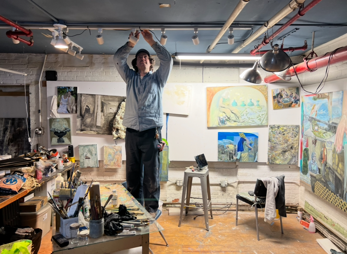 Handsome guy installs lights